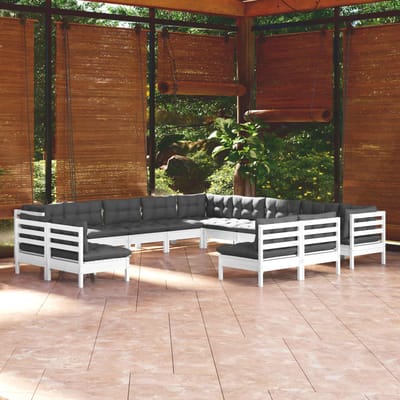 vidaXL - 13-delige - Loungeset - met - kussens - massief - grenenhout - wit
