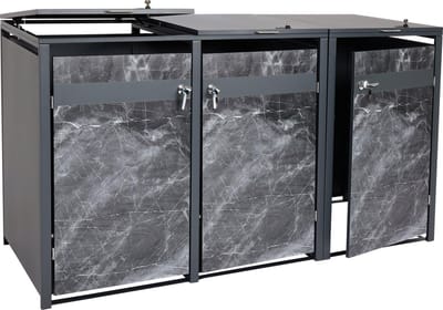 3 afvalemmers MCW-J82, uitschuifbare afvalbak, metaal 80kg, antraciet ~ donker marmer look