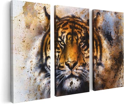 Artaza Canvas Schilderij Drieluik Geschilderde Tijger - Abstract - 120x80 - Foto Op Canvas - Canvas Print