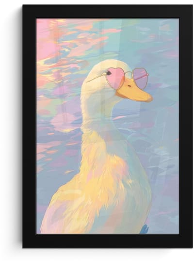 Poster in lijst - Fotolijst 20x30 cm - Posters - Eend - Zonnebril - Water - Posterlijst zwart - Decoratie - Wanddecoratie woonkamer - Muurdecoratie slaapkamer