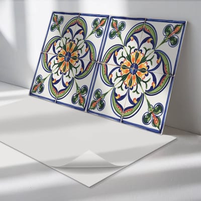 Wallfluent Vinyl Wandpaneel - Bloemenpatroon op tegel Zelfklevend Wandpaneel - 100 cm x 50 cm - Geel PVC wandpaneel - Set van 1 - Rechthoekig Wandbekleding Vinyl - Texturen Wandpaneel - PVC Muurpaneel - Wandpaneel Keuken en Badkamer