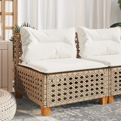 vidaXL - Tuinbank - zonder - armleuning - met - kussens - poly - rattan - beige