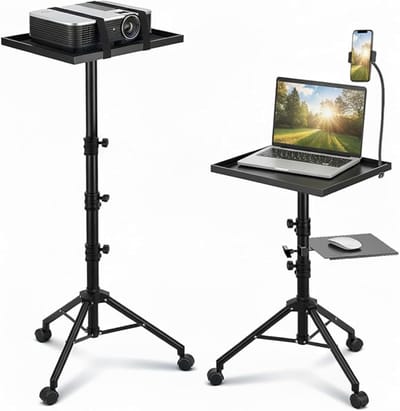 VIN® 4-in-1 Beamer Statief - Projector Statief Met Wieltjes – Beamer Statief Met Laptop Verdieping – Verstelbaar Standaard 73 tot 149 cm– Tripod – Laptop Standaard Met Muislade En Telefoonhouder