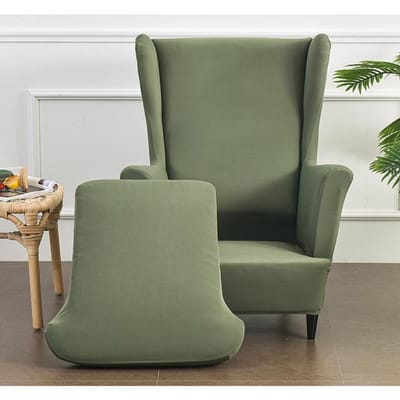 Fauteuilhoezen 2 stuks / Set Stretch Spandex Wingback Eetkamerstoelhoezen Bank Meubels Beschermhoes Effen Kleur Meubels Beschermhoes Universal legergroene kleur