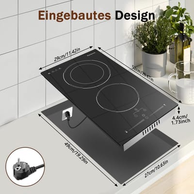 Inbouw Keramische Kookplaat 2 Pitten 30 cm met Slider Touchbediening en Timer
