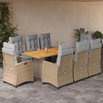 vidaXL - 9-delige - Tuinset - met - kussens - poly - rattan - gemengd - beige