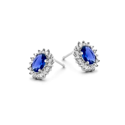 New Bling 9NB-0534 Zilveren Oorknopjes Dames - Zirkonia - Entourage - Blauw - Wit - Zilverkleurig