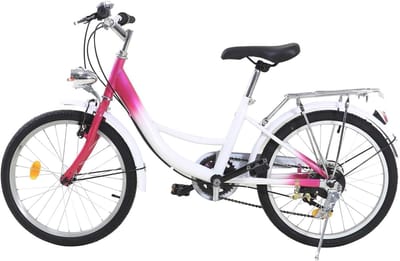 Kinderfiets - Meisjesfiets Jongensfiets - Stadsvervoer - 6 Versnellingen - 20 inch - Roze Wit