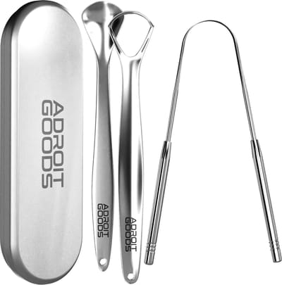 AdroitGoods Tongschraper Set Voor Mondverzorging - 3 Delig - Tongreiniger - Tongborstel - RVS