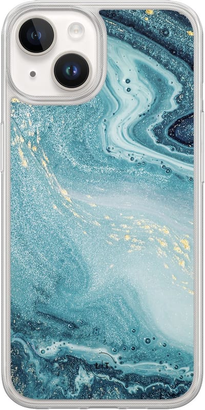 Hoesje geschikt voor iPhone 14 - Marmer blauw - 2in1 backcover - Marmer - Blauw - Leuke Telefoonhoesjes