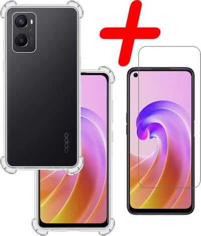 Hoesje Met Screenprotector - Geschikt voor OPPO A76 - Sterk & Shockproof - Siliconen Case - Back Cover - Telefoon Hoes - Shock Proof - Transparant
