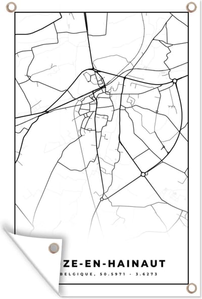 Muurdecoratie België – Leuze en Hainaut – Stadskaart – Kaart – Zwart Wit – Plattegrond - 120x180 cm - Tuinposter - Tuindoek