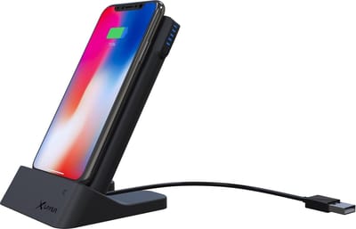 XLayer Powerbank PLUS Stand - 6.000 mAh powerbank en wireless charging stand in een - Draadloze Qi oplader bureaustandaard - Geschikt voor Noodpakket - Zwart