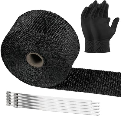 Dailygoods- Hittebeschermingsband 5 m - Uitlaatband - Thermoband - Warmte-isolatietape - Roestvrijstalen kabelbinders - Zwart glasvezel met uitstekende hittebestendigheid