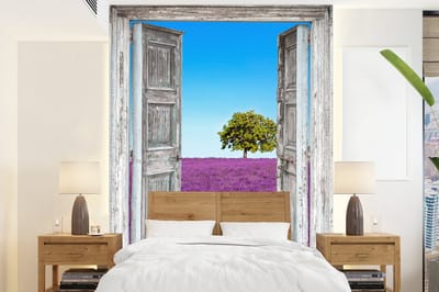 Behang - Fotobehang Bloemen - Lavendel - Doorkijk - Breedte 195 cm x hoogte 260 cm
