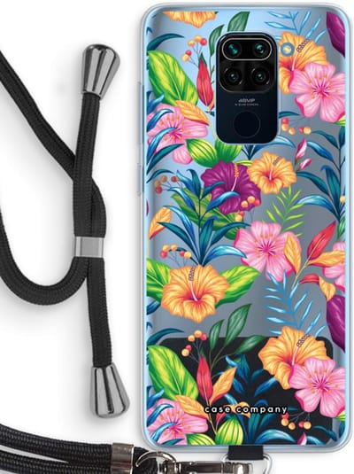 Case Company® - Hoesje met koord geschikt voor Xiaomi Redmi Note 9 hoesje met Koord - Tropisch 2 - Telefoonhoesje met Zwart Koord - Bescherming aan alle Kanten en Over de Schermrand