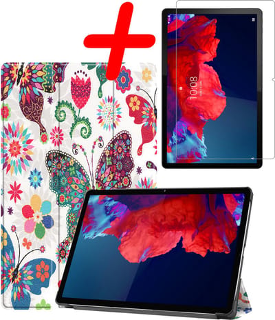 Hoesje Geschikt voor Lenovo Tab P11 Plus - Met Screenprotector - Trifold Bookcase - Hard Cover - Hardcover Book Case - Tablet Hoes - Vlinders