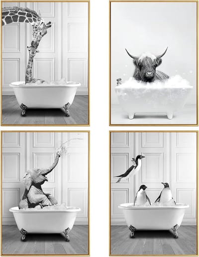 Wanddecoratie Set - Abstracte Posters - Woonkamer Decoratie - Schots Koeienpatroon - 4x 20x30cm - Zwart Wit