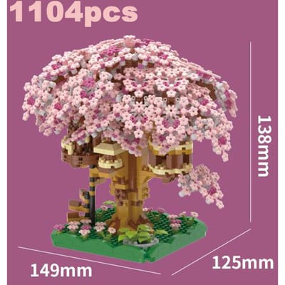 Bricolage Fleur de Cerisier Décolorante Maison dans l'Arbre Rose Train Blocs de Construction Assemblage Modèle Classique Ensembles de Briques Enfant Garçon Fille brown