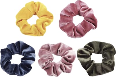 Scrunchie 5 stuks Velvet Extra Vol en Luxe - haarelastiek haarwokkel scrunchies - geel - roze - blauwgrijs - oudroze - groen - Kraagjeskopen.nl