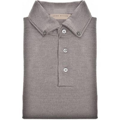 John Miller Trui Merino Button-Down Polo Midden Bruin / male