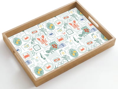 Dienblad hout 50x35 cm - Schootdienblad - Patroon - Groen - Mediterraans - Borrelplank rechthoek - Plateau dienbladen