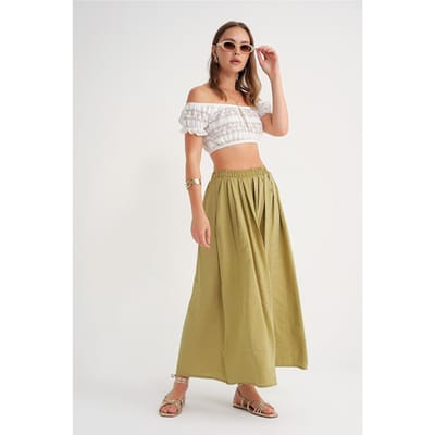 Hoge Taille Maxi Rok met Touwtje Taille