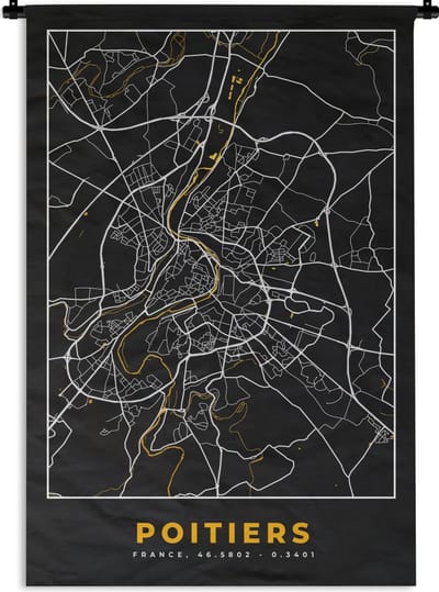 Wandkleed - Wanddoek - Kaart - Frankrijk - Plattegrond - Poitiers - Stadskaart - 120x180 cm - Wandtapijt