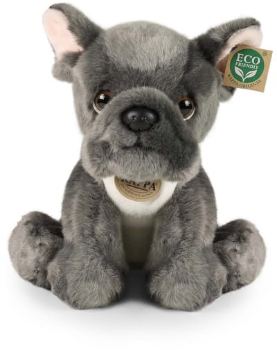 Rappa ECO knuffel French Bulldog 26 cm - realistische knuffel hond van recyclede PET flessen - grijs