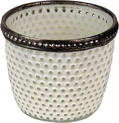 Clayre & Eef Theelichthouder Ø 7x6 cm Wit Glas