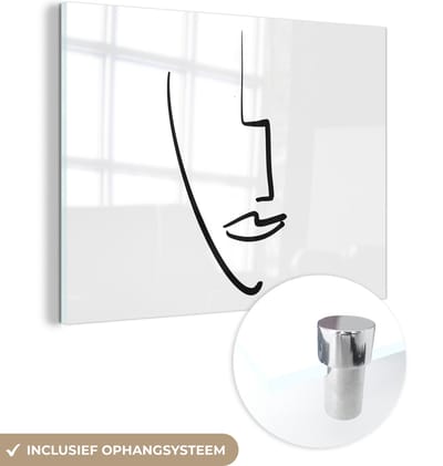 MuchoWow® Glasschilderij 40x30 cm - Schilderij acrylglas - Gezicht - Vrouw - Abstract - Foto op glas - Schilderijen