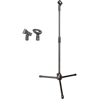 Microfoonstandaard Verstelbaar Mic Vloerstatief met Klem voor Zingen Podiumoptreden Dubbel Dual Microhphone Clip gray
