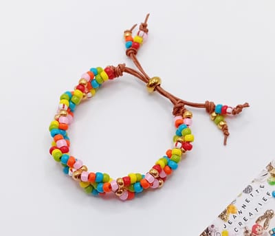Jeannette-Creatief® - Beach - Rainbow Leren Vlechtarmband met Miyuki Rocailles & Schuifknoop - Armband met Kralen - Leren Armband - Schuifknoop - Vlechtarmband - Gevlochten Armband - Modesieraden - Modejuwelen - Miyuki Armband