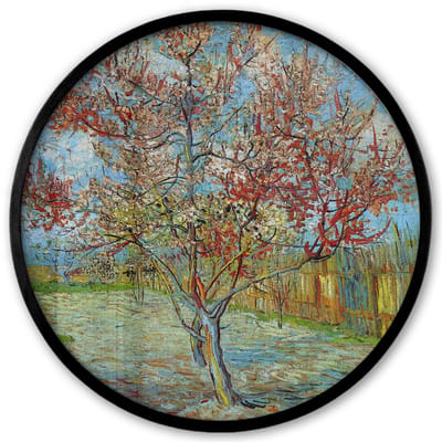 Poster in lijst Rond - Fotolijst 40x40 cm - Posters - De roze perzikboom - Vincent van Gogh - Ronde posterlijst zwart - Decoratie - Wanddecoratie woonkamer - Muurdecoratie slaapkamer