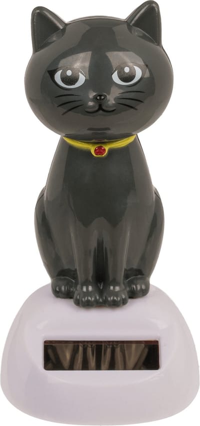 Out of the Blue - Solar bewegend katje - grijs 12 cm - Huis katten beeldjes/cadeau