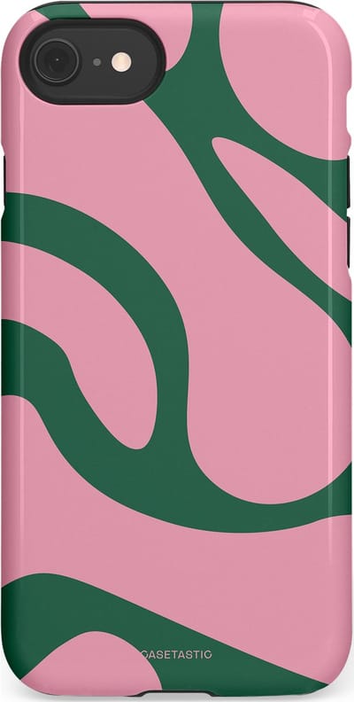 Casetastic hoesje geschikt voor Apple iPhone SE / Apple iPhone 7 / Apple iPhone 8 - Dubbellaagse bescherming - Groen Roze Dansende Vormen - Fashion Case - Lichtroze Donkergroen