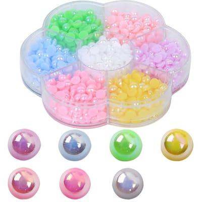 Perles Imitation Nacre Plastique Coloré Demi-Cercle Fond Plat pour Fabrication de Bijoux DIY Collier pink