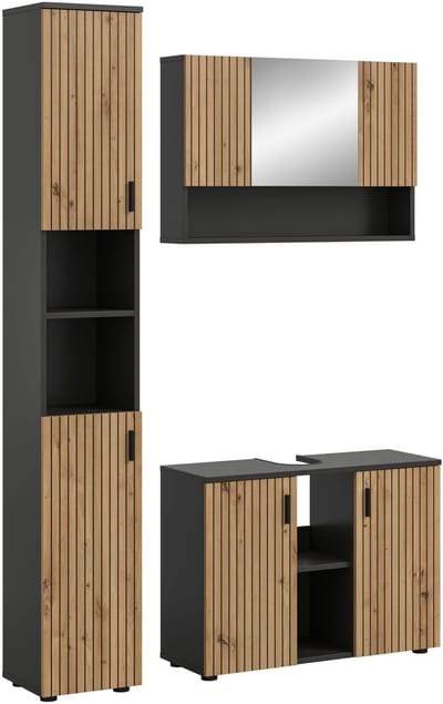 Moderne 3-delige badcombinatie in basalt en artisan eik - Stijlvolle badkameroplossing - 125x192x30cm