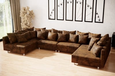 Hoekbank Denver Xl Vintage Bruin Zonder Poef / hocker - xxl hoeksalon modulair - afkuisbare micro stof