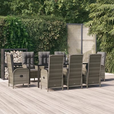vidaXL - 9-delige - Tuinset - met - kussens - poly - rattan - zwart - en - grijs