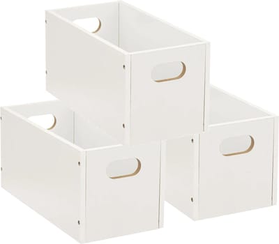 5five Opbergmand/kastmand van hout - Set van 3x stuks - wit - 7 Liter - 31 x 15 x 15 cm - Opbergboxen - Vakkenkast manden