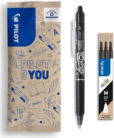 Uitwisbare Rollerbalpen Set met Drukmechanisme - Zwarte Inkt - Medium Punt (0.7mm) - Inclusief 3 Navullingen