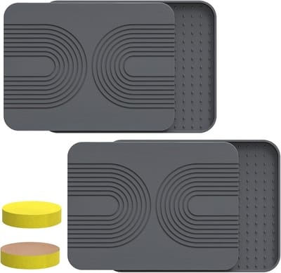Afdruipmat van steen, sneldrogende kiezelgoer, douchemat, badmat, waterabsorberende mat met antislip siliconen, 2 stenen droogmat, 2 siliconen, 4 stuks, grijs