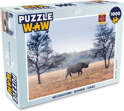Puzzel Neushoorn - Bomen - Gras - Legpuzzel - Puzzel 1000 stukjes volwassenen