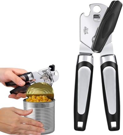 Flesopener - Blikopener - Roestvrijstalen flesopener - Multifunctioneel keukenhulpmiddel - Hulpmiddel voor senioren - Kan gebruikt worden om blikjes, bierflesjes, blikjes met frisdrank en melkpoederblikken te openen (19,3*5,3 cm - Zwart)