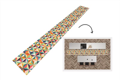 Keukenloper - Keukenmat - Retro - Regenboog - 3D - Geometrie - Driehoek - 400x50 cm - Keuken vloerkleed