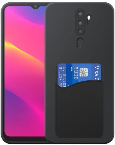 Geschikt voor Oppo A5 (2020) / A9 (2020) Telefoonhoesje met Siliconen Pasjeshouder - Flexible Back Cover Case Siliconen TPU with Silicone Cardslot - Zwart - Smartphonica geschikt voor OPPO A5 (2020);OPPO A9 (2020)