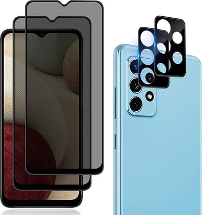 Screenprotector Glas - 2X Privacy Tempered Glass Screen Protector Anti-Spy + 2X Camera lens Beschermer Geschikt voor: Samsung Galaxy A33 5G