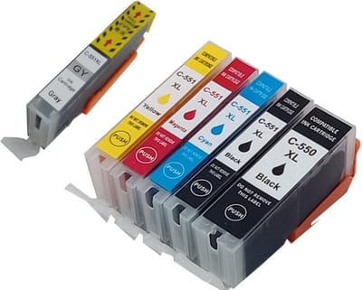 KATRIZ® huismerk inkt Canon PGI550XL/CLI551XL(Met 551XL grijs) | voor Canon Pixma IP 8750/Pixma MG6300/Pixma MG6350/Pixma MG7150/Pixma MG 7550 | (6 stuks)