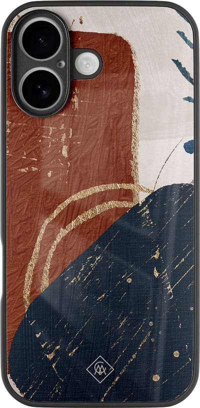 Casimoda® hoesje - Geschikt voor iPhone 16 - Abstract Terracotta - Luxe Hard Case Zwart - Backcover telefoonhoesje - Multi